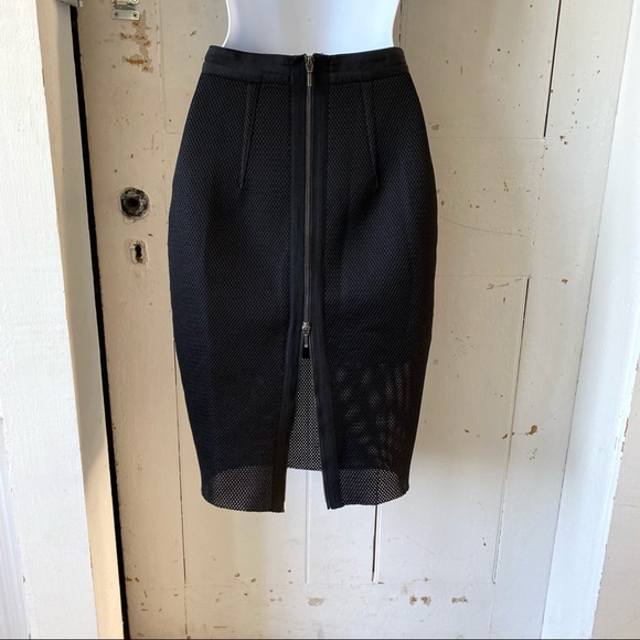 Witchery Black Mesh Scuba Pencil 2 Way Zip Skirt - Picture 3 of 9